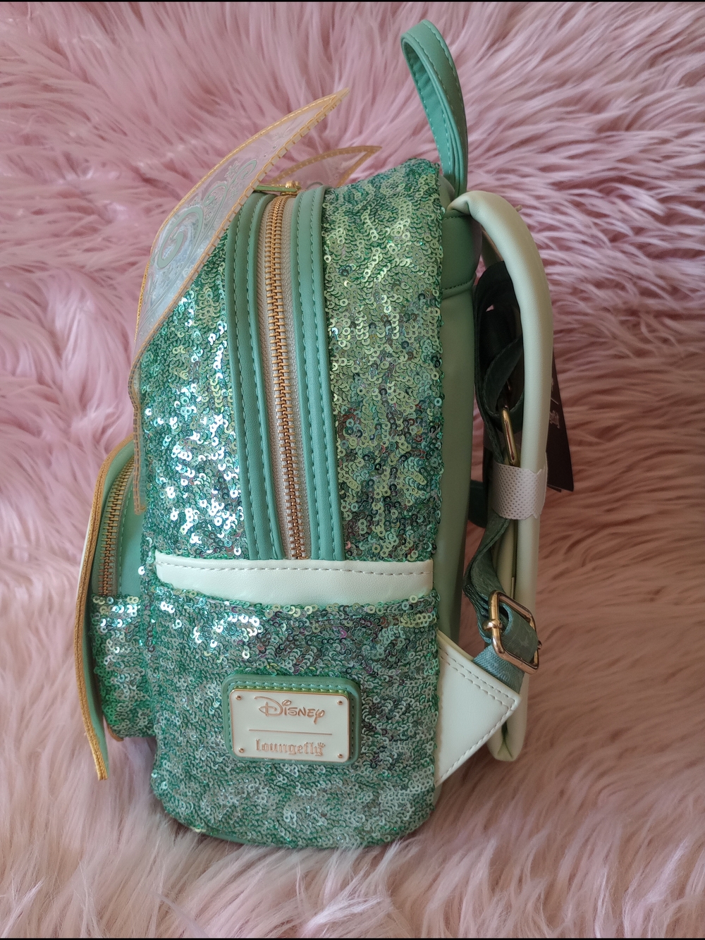 Loungefly Disney Peter Pan Tinker Bell Holiday Sequin Figural Mini Backpack - Picture 5 of 9